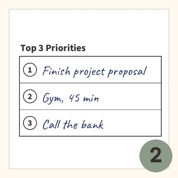 Top 3 Priorities box filled in by hand